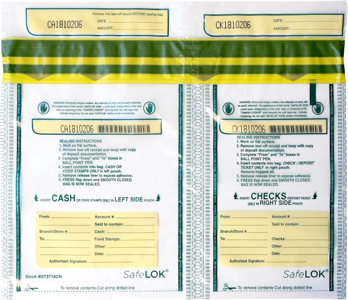 SafeLok Horizontal Twin Deposit Bag, 13.5" x 10", Pack of 100 Bags, 585095