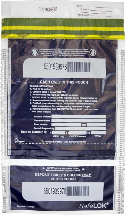 SafeLok Vertical Twin Dual Deposit Bag, 14"x20", Case of 250 Bags, 585096CT