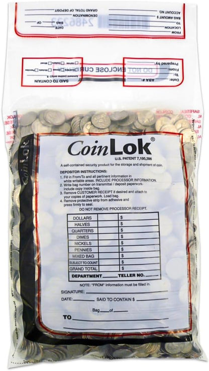 CoinLok Deposit Bag 10" x 19", Clear, Pack of 50 Bags, 585099