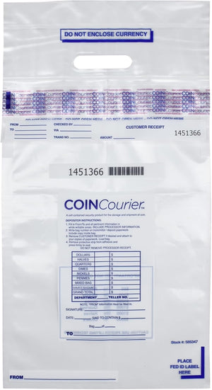 CoinLok Coin Courier Deposit Bag 12" x 24.5", Clear, Pack of 50 Bags, 585347