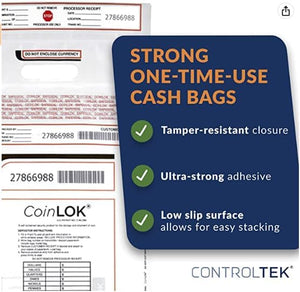 CoinLok Deposit Bag 10" x 19", Clear, Pack of 50 Bags, 585099