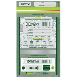 ControlTek EcoLok 10” x 15” dual pocket vertical twin deposit bag, Pack of 100, The first and only 90% post consumer recycled bank deposit bag, Green Circle Certified (585609)