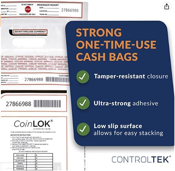 CoinLok Deposit Bag 10" x 19", Clear, Pack of 50 Bags, 585099 - spotlesssupply.com