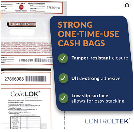CoinLok Deposit Bag 12.5" x 25" Clear (Pack of 50) 585100