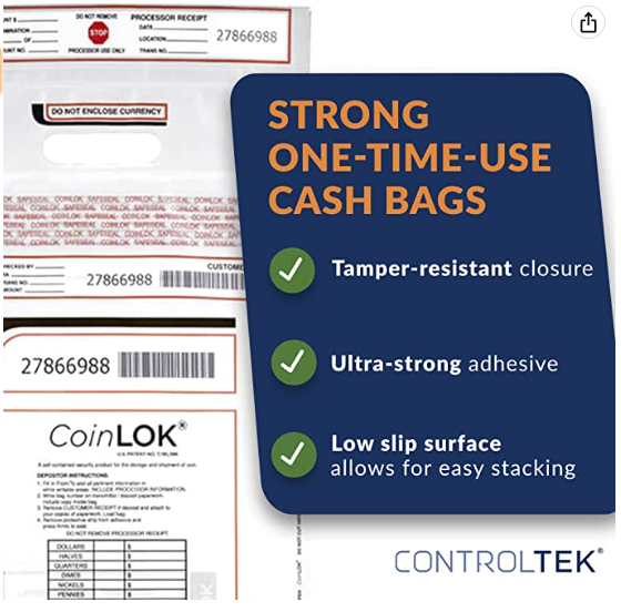 CoinLok Deposit Bag 12.5" x 25" Clear (Case of 250) 585100