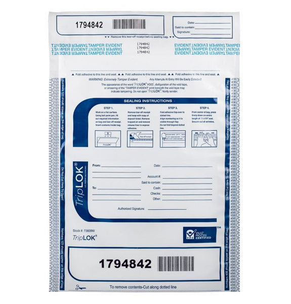 TripLok Deposit Bag 9" X 12" White with Pocket (Pack of 100) 585036