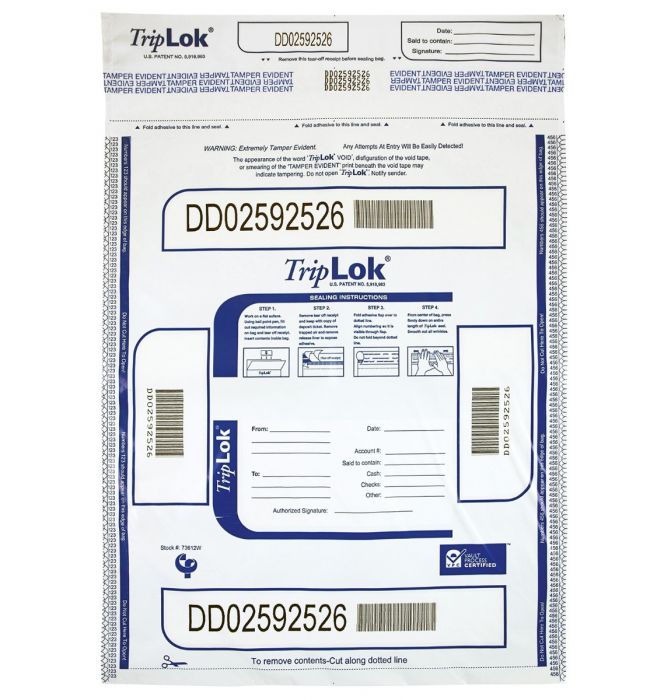 TripLok Deposit Bag 12" X 16" White (Pack of 100) 585043 - spotlesssupply.com
